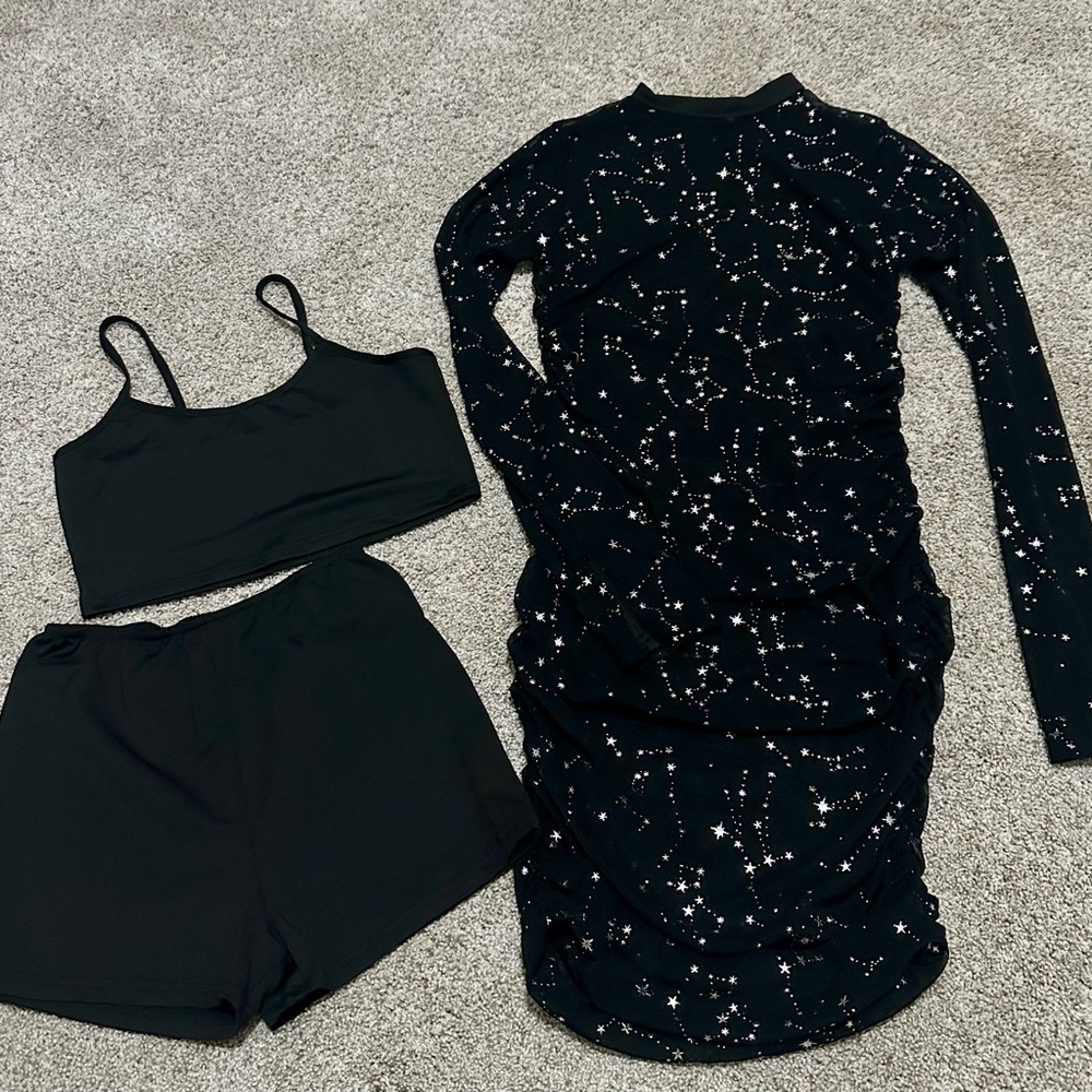 Black Starry Dress and Crop Top Set